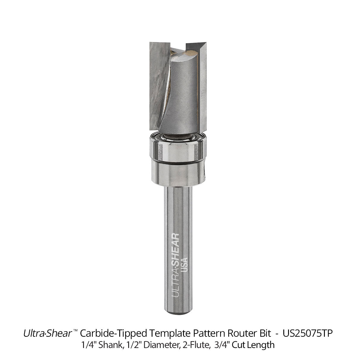 Template Pattern Router Bits - Carbide Tipped - 1/4 Shank - 1/2 Diameter - 2 Flute