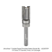 2-Flute Carbide Tipped Template Pattern Bit 1/4" Shank 1/2" Diameter Open Box