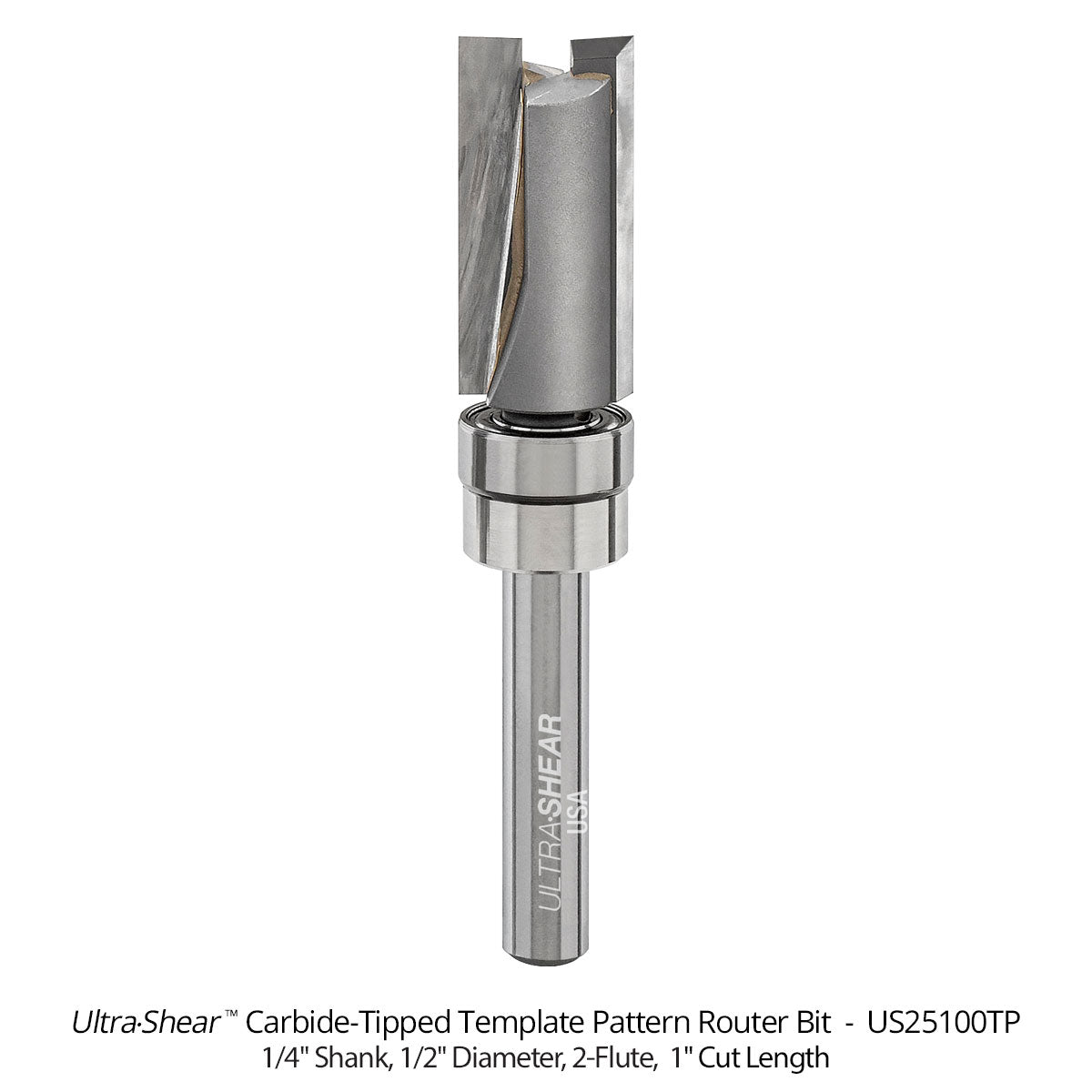 Template Pattern Router Bits - Carbide Tipped - 1/4 Shank - 1/2 Diameter - 2 Flute