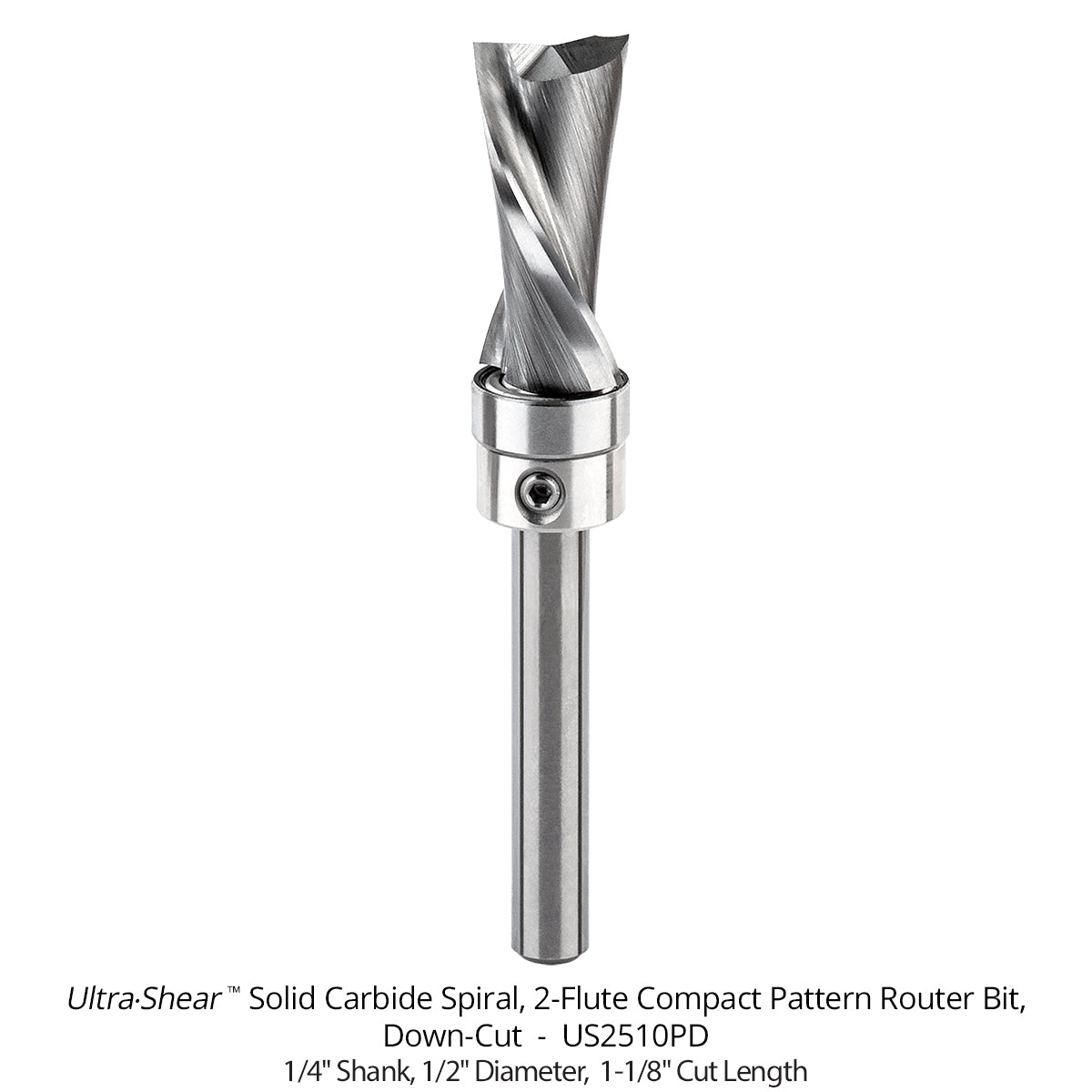 Compact Spiral Pattern Router Bits - Solid Carbide - 1/4 Shank - 2-Flute