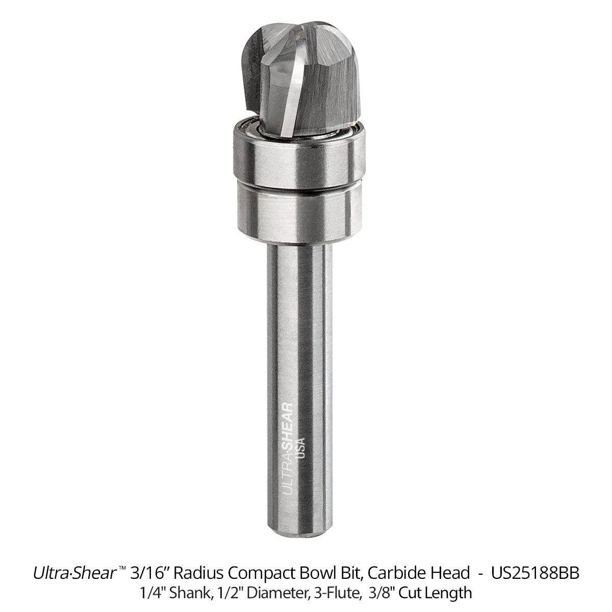 Compact Bowl Router Bits - Carbide Head - 3-Flute