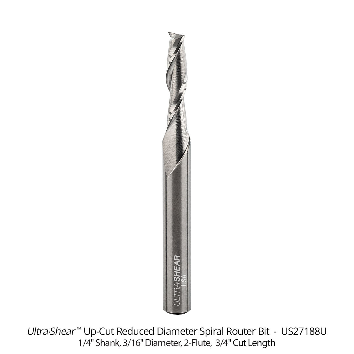 Reduced Diameter Spiral CNC Router Bits - Solid Carbide - 1/4 Shank - 2 Flute