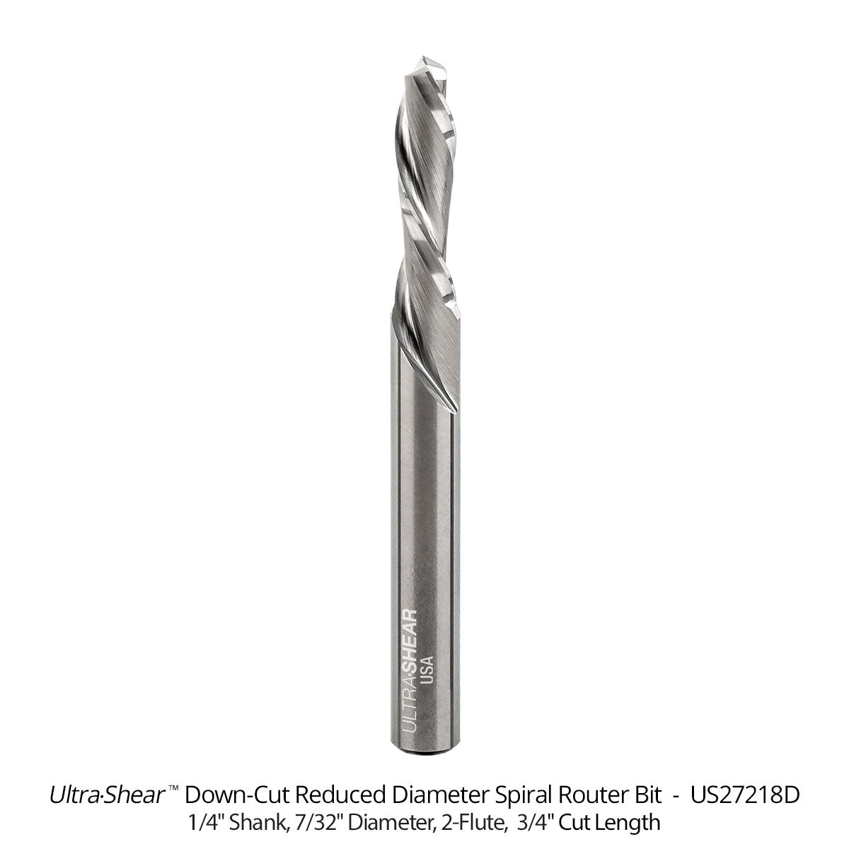Reduced Diameter Spiral CNC Router Bits - Solid Carbide - 1/4 Shank - 2 Flute
