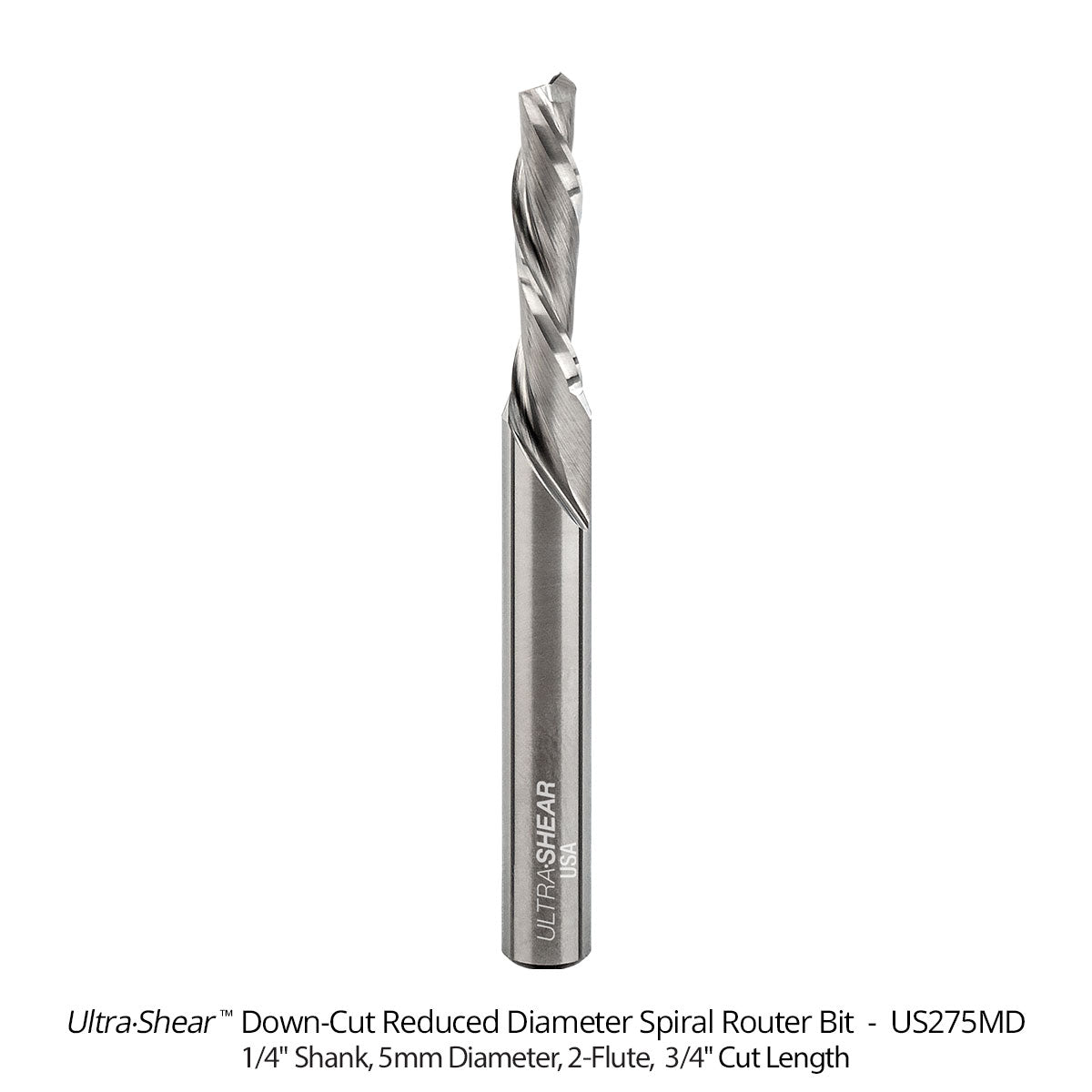 Reduced Diameter Spiral CNC Router Bits - Solid Carbide - 1/4 Shank - 2 Flute