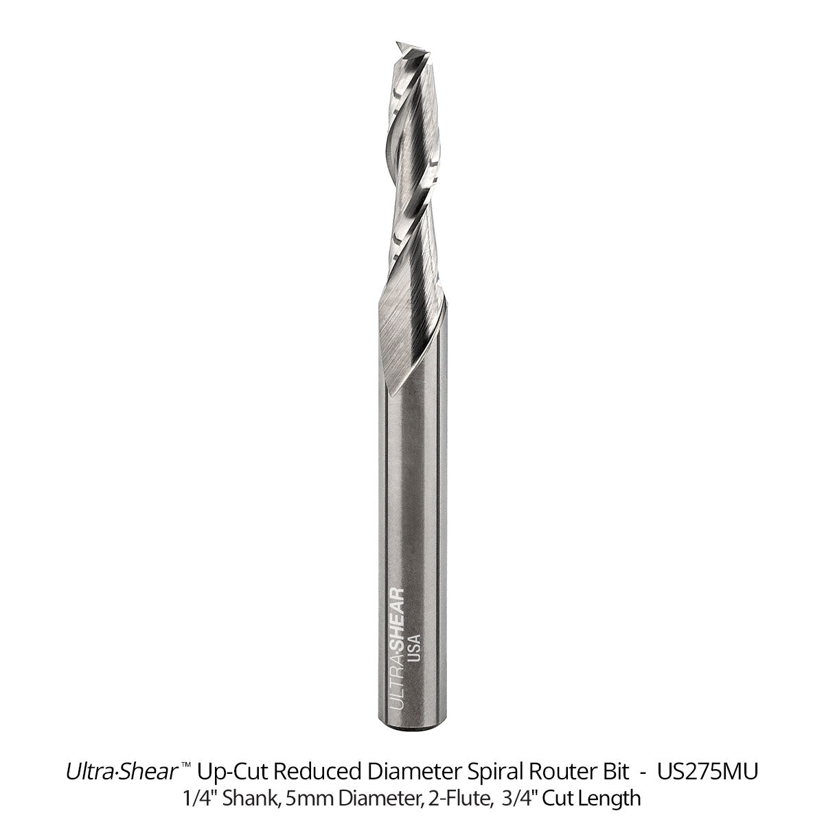 Reduced Diameter Spiral CNC Router Bits - Solid Carbide - 1/4 Shank - 2 Flute