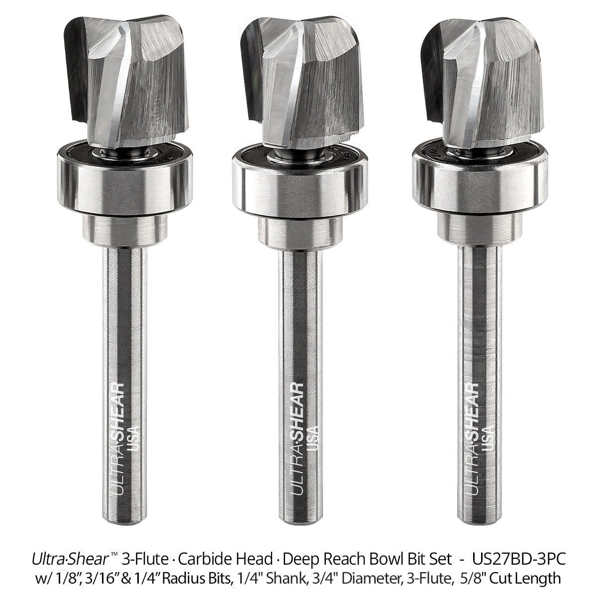 Deep Reach Bowl Router Bits - Carbide Head - 3-Flute