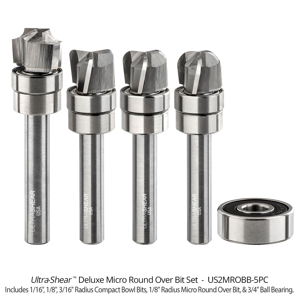 Micro Roundover Router Bits - Carbide Head - 2 Flute