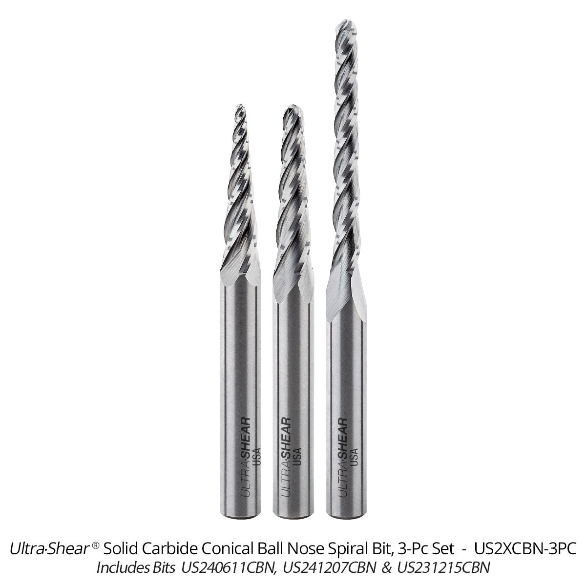 Conical Ball Nose CNC Router Bits - Solid Carbide