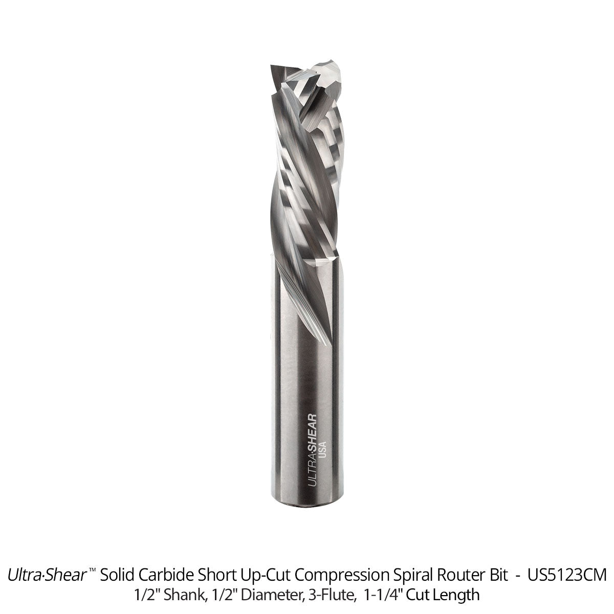 Compression CNC Router Bits - 1/2 Shank - Solid Carbide - 3 Flute