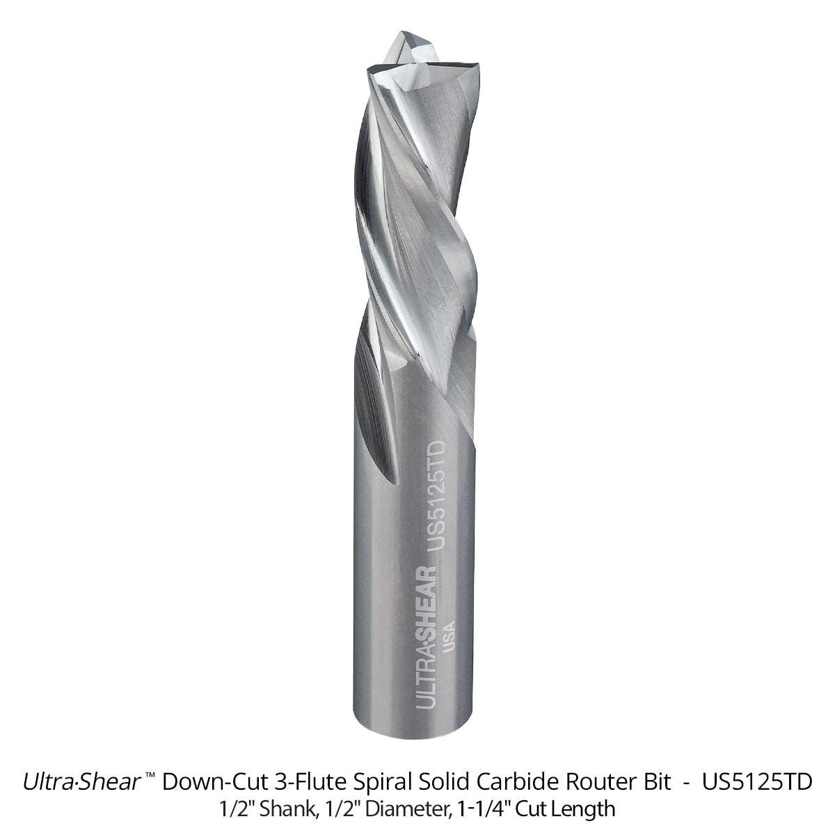 Spiral CNC Router Bits - Solid Carbide - 1/2 Shank - 3 Flute