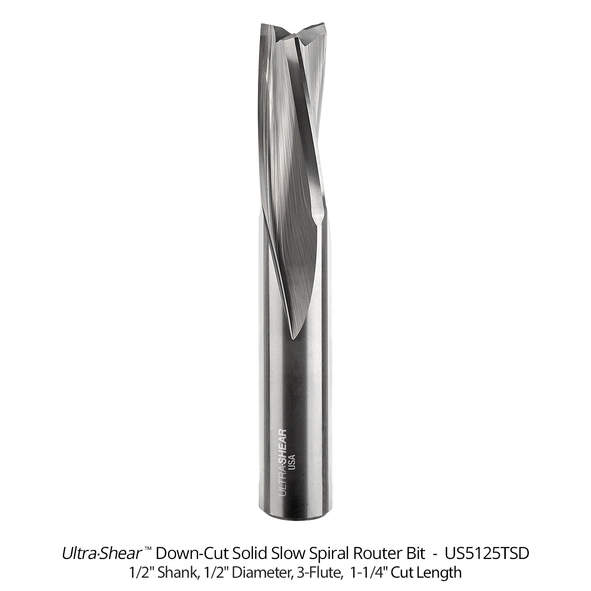 Slow Spiral CNC Router Bits - Solid Carbide - 1/2 Shank - 3 Flute