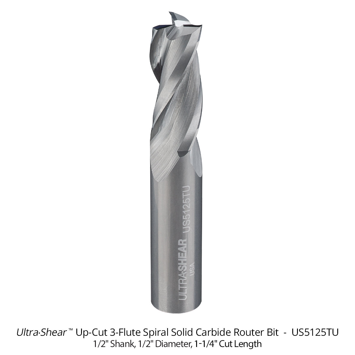 Spiral CNC Router Bits - Solid Carbide - 1/2 Shank - 3 Flute