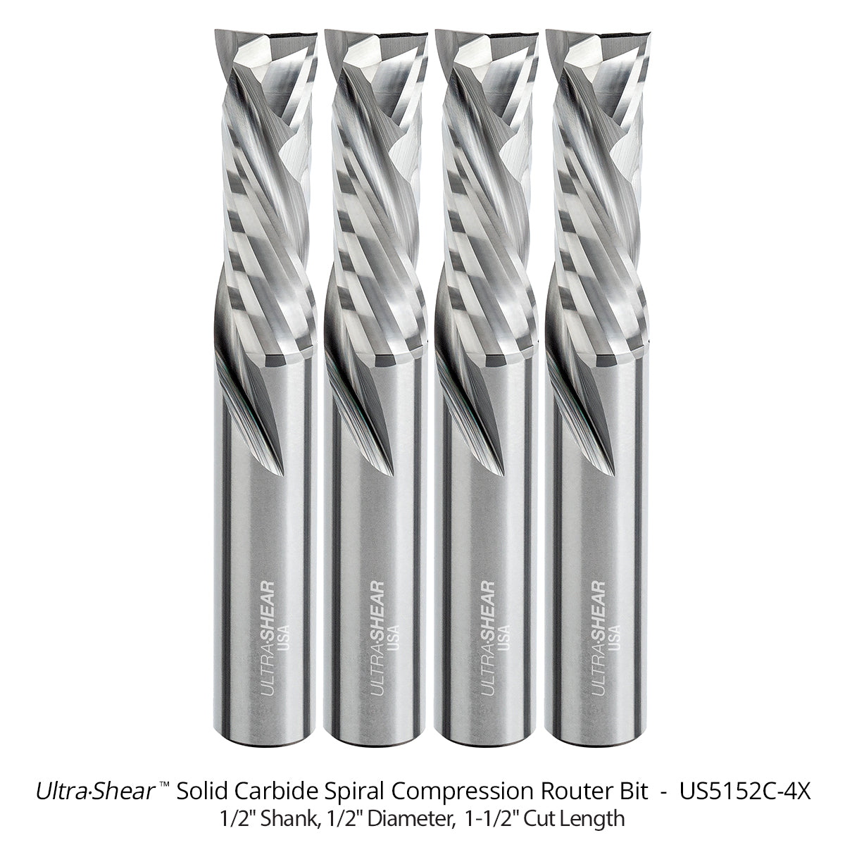 Compression CNC Router Bits - 1/2 Shank - Solid Carbide - 2 Flute
