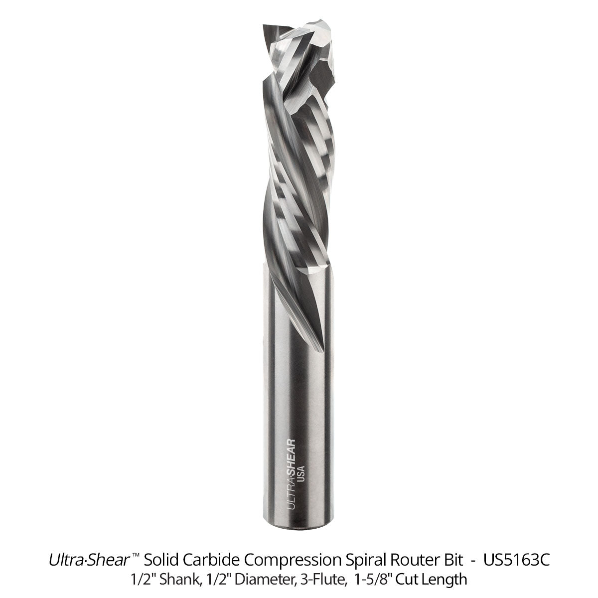 Compression CNC Router Bits - 1/2 Shank - Solid Carbide - 3 Flute