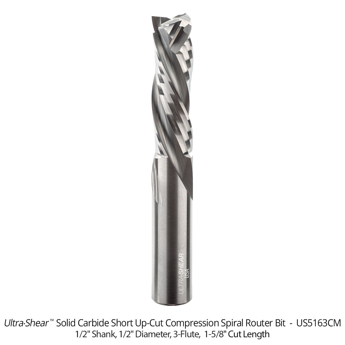 Compression CNC Router Bits - 1/2 Shank - Solid Carbide - 3 Flute