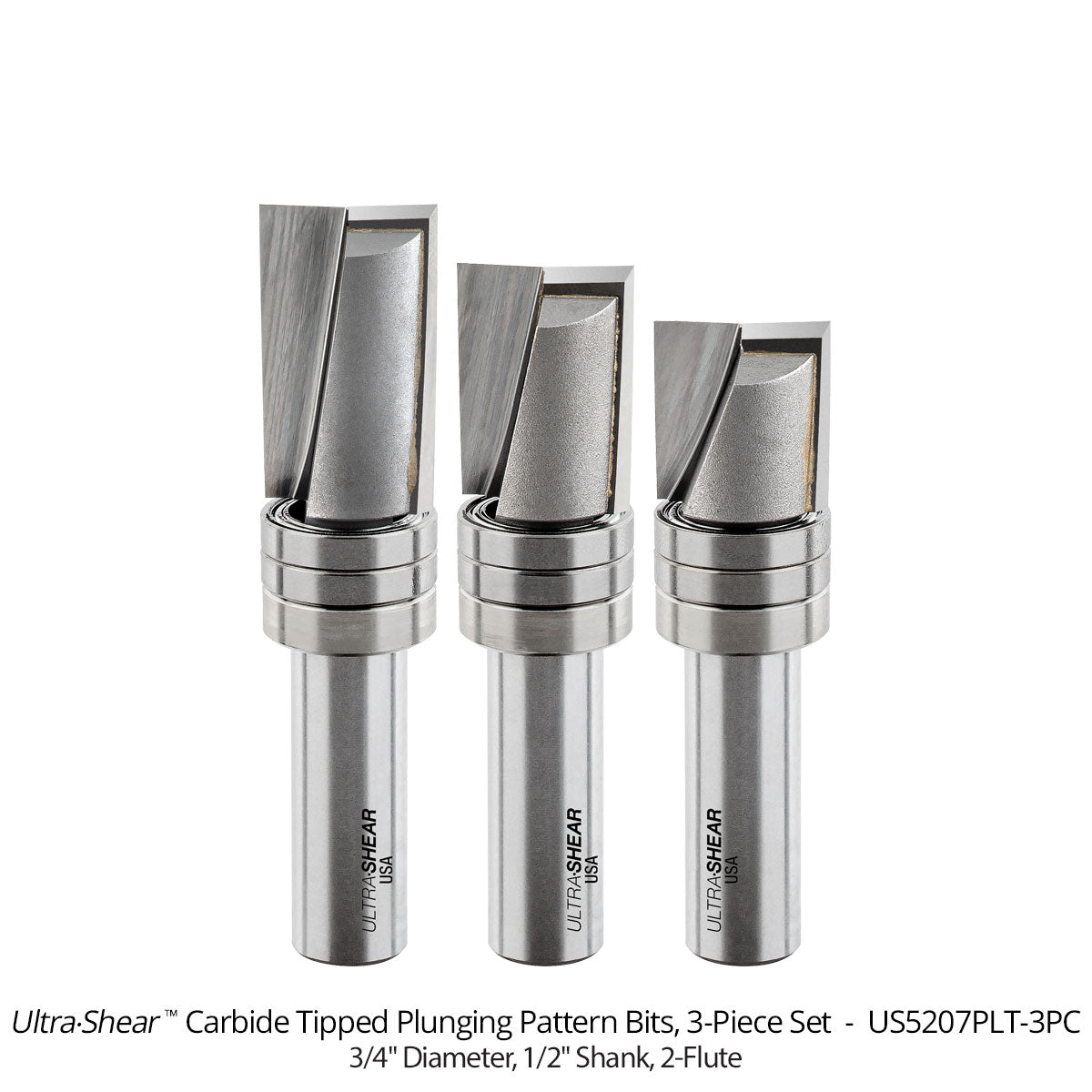 Plunging Pattern Router Bits - Carbide Tipped - 2 Flute