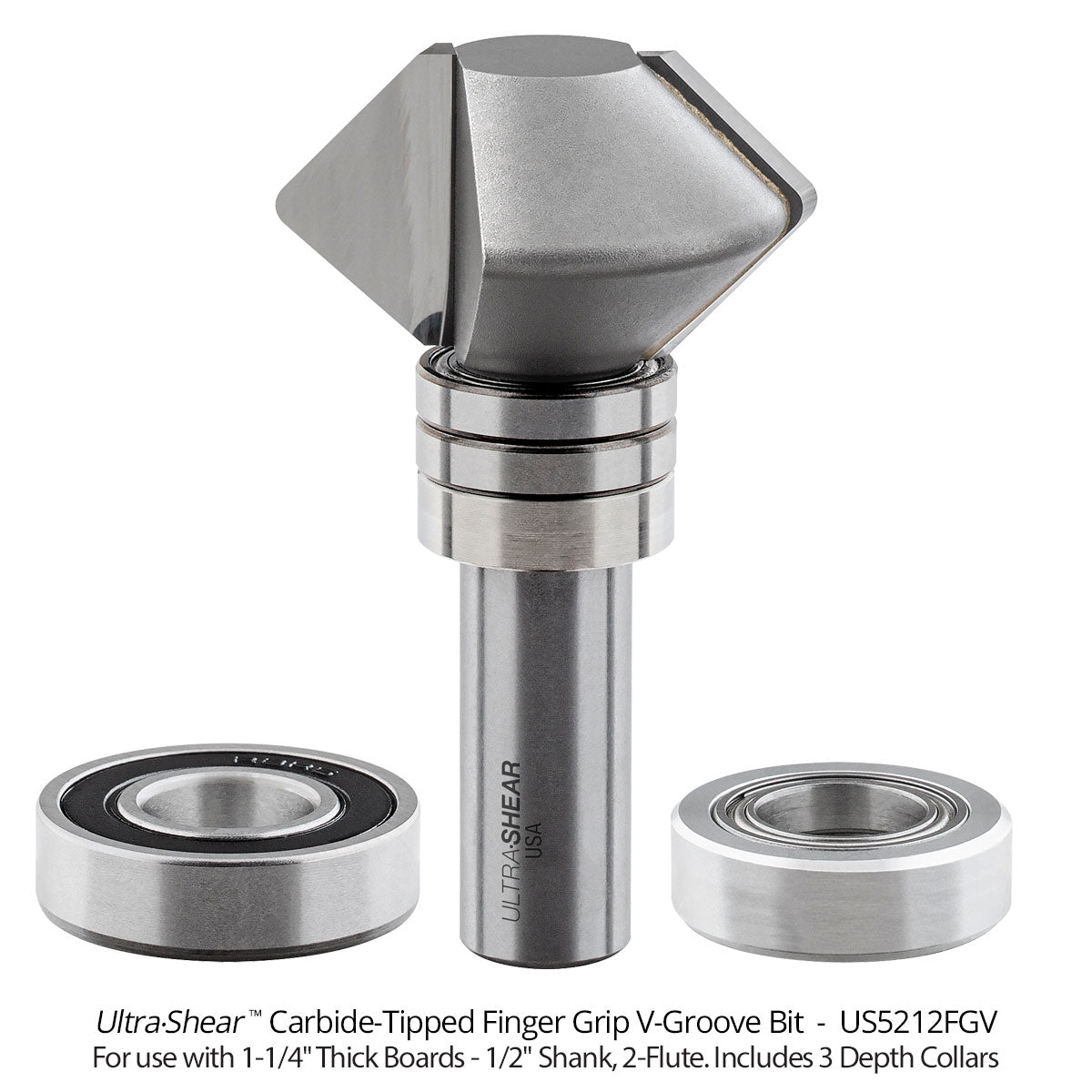 Finger Grip Groover Router Bits - V Groove Profile - Carbide Tipped - 2 Flute