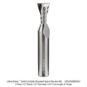 2-Flute, 1/2" Shank, 1/2" Diameter, Solid Carbide Spiral Dovetail Bits Open Box