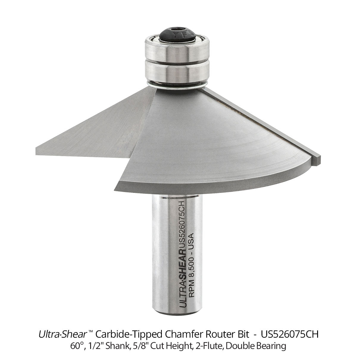 Chamfer Router Bits - 1/2 Shank - Carbide Tipped - Double Bearing