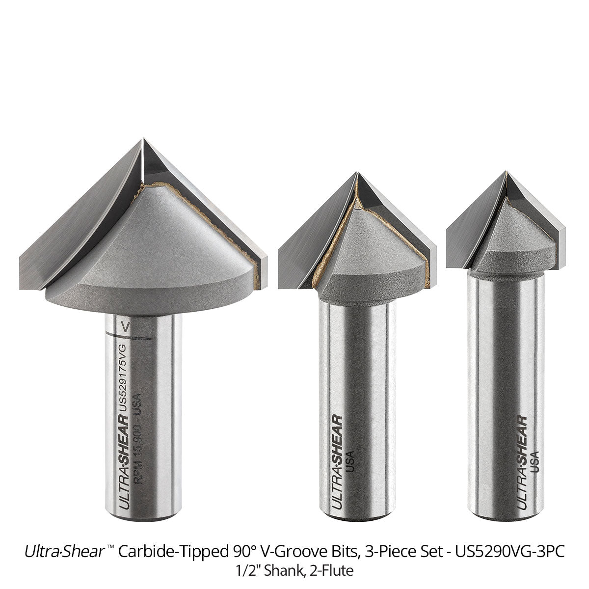 V-Groove CNC Router Bits - Carbide Tipped - 2 Flute