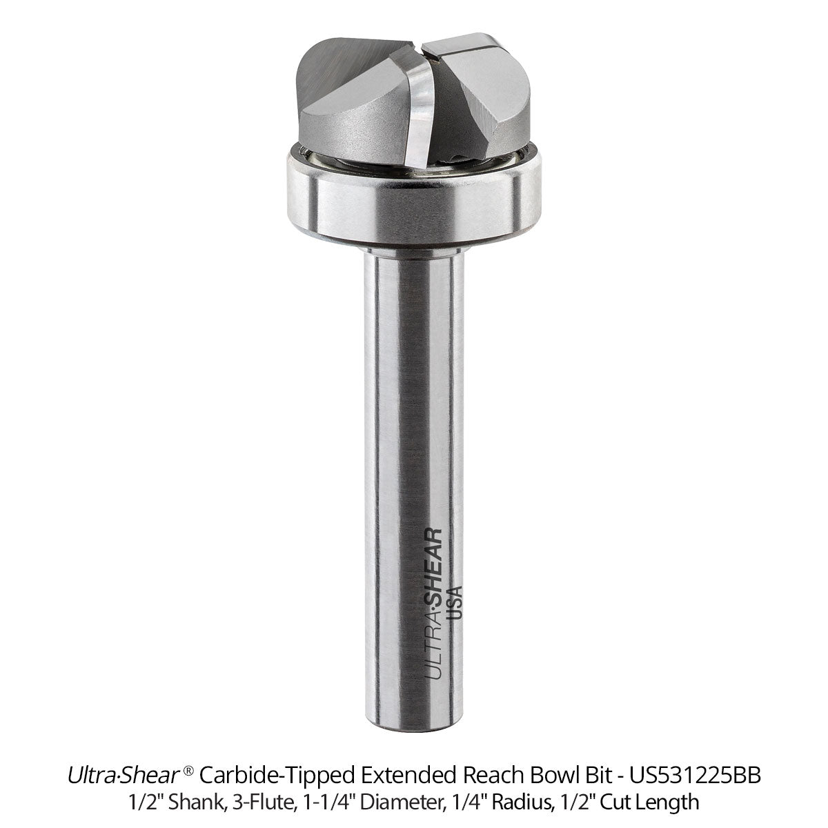 Extended Reach Bowl Router Bits - Carbide Tipped - 3 Flute