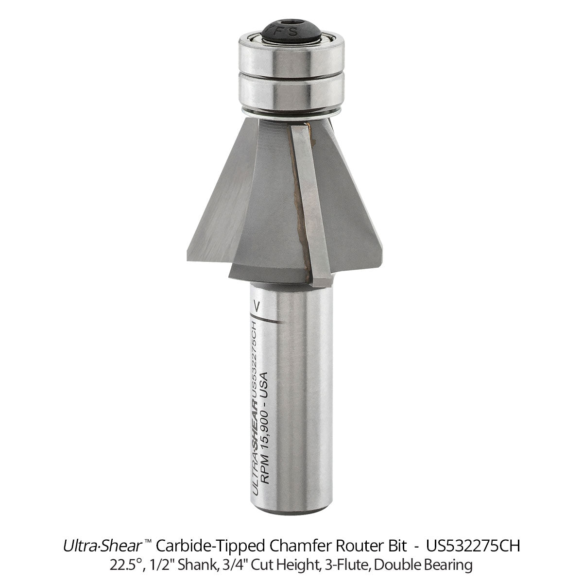 Chamfer Router Bits - 1/2 Shank - Carbide Tipped - Double Bearing