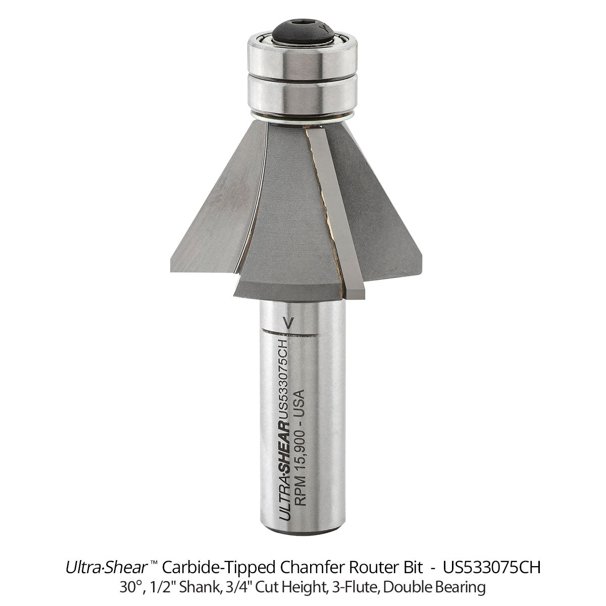 Chamfer Router Bits - 1/2 Shank - Carbide Tipped - Double Bearing