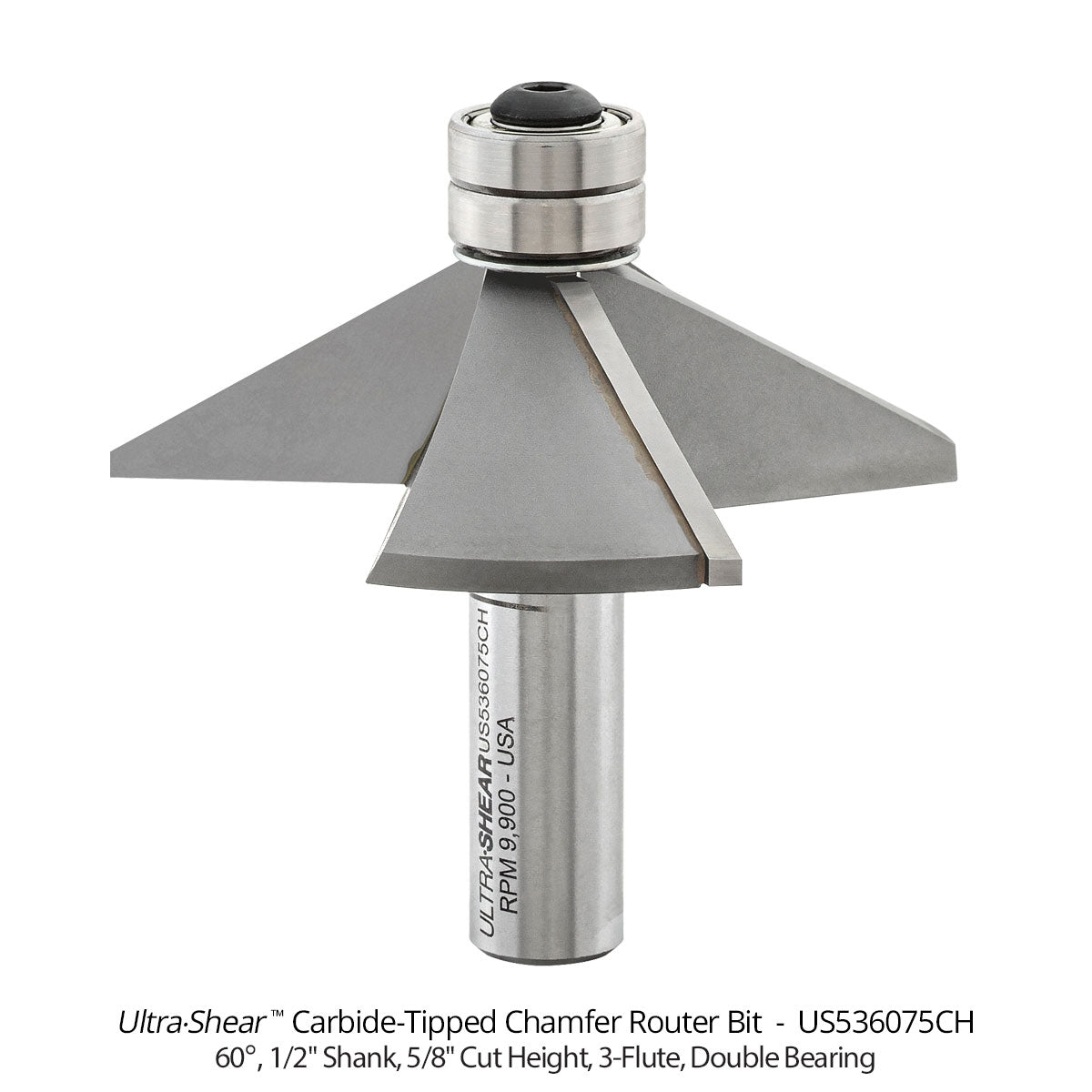 Chamfer Router Bits - 1/2 Shank - Carbide Tipped - Double Bearing