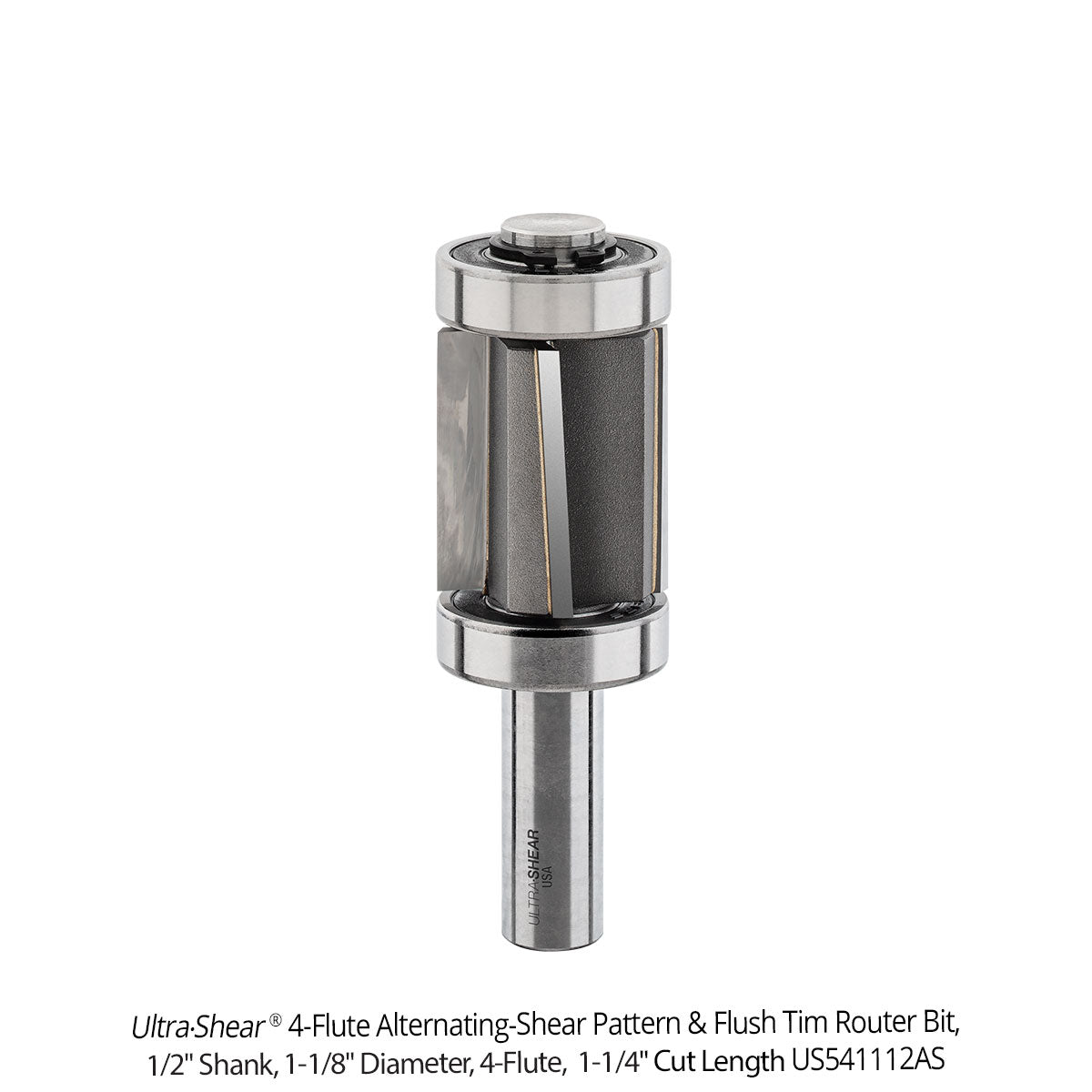 Alternating Shear Pattern & Flush Trim Router Bits - 4 Flute - Dual Bearing - Carbide Tipped - 1/2 Shank