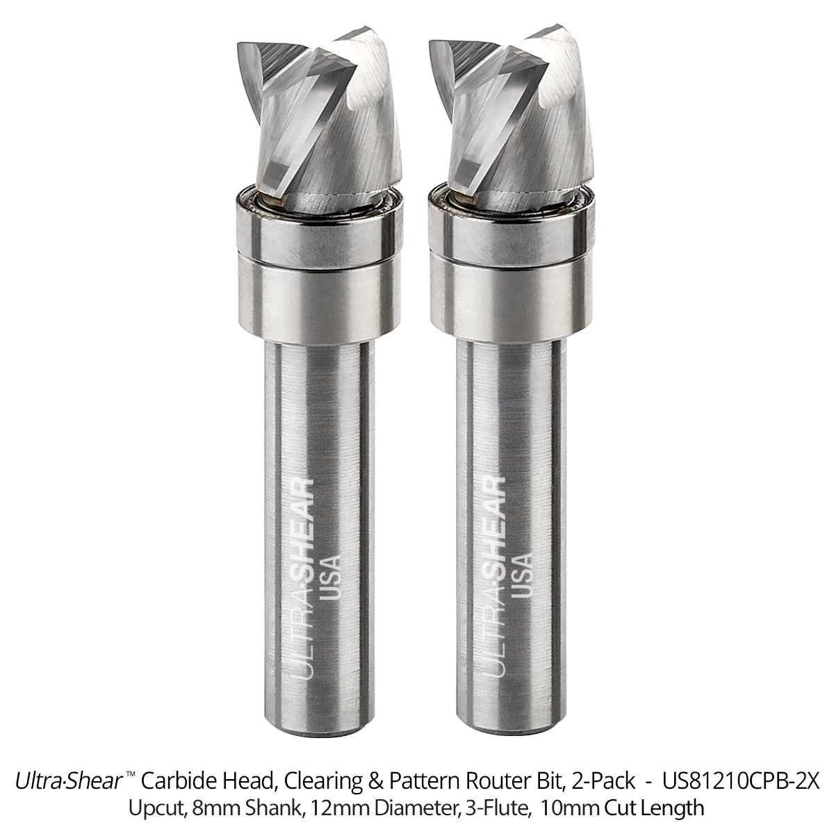 Clearing Pattern Router Bits - Carbide Head - 8MM Shank