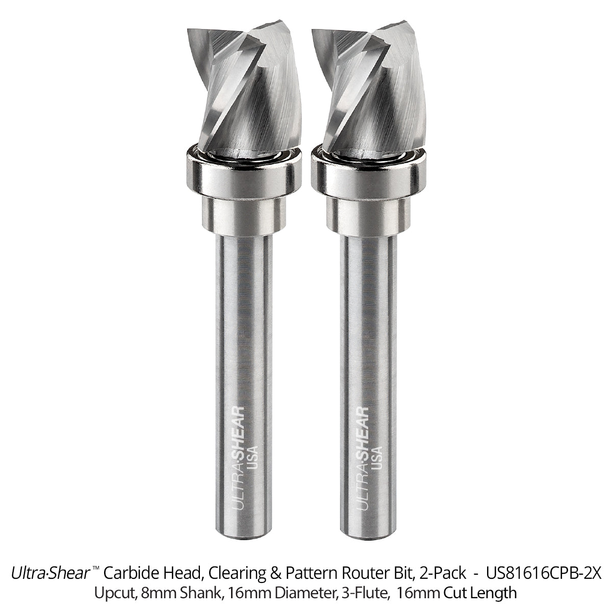 Clearing Pattern Router Bits - Carbide Head - 8MM Shank