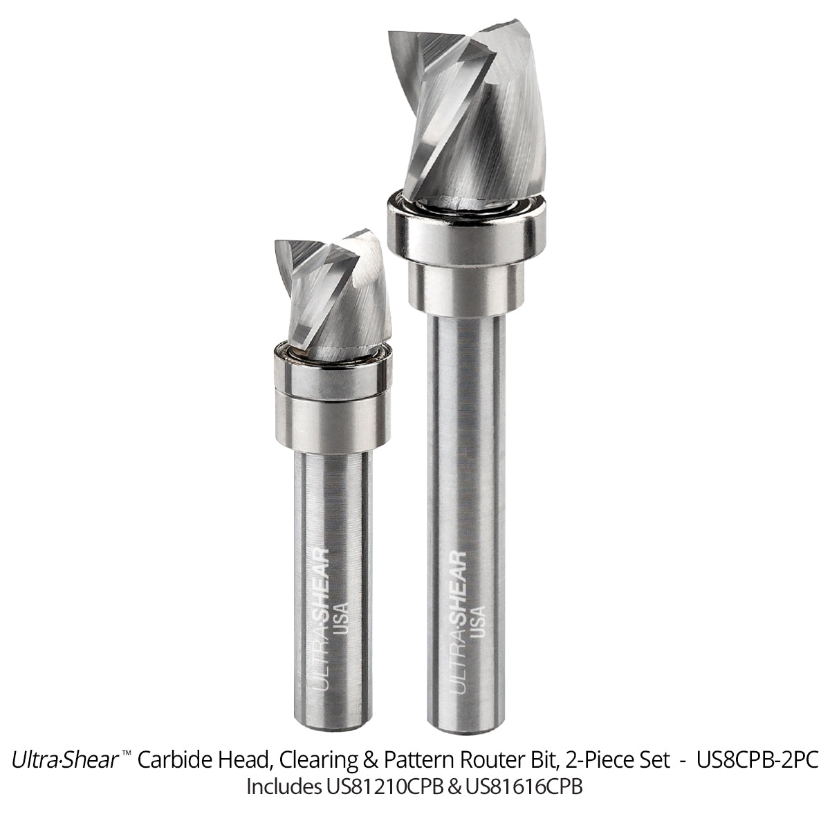 Clearing Pattern Router Bits - Carbide Head - 8MM Shank