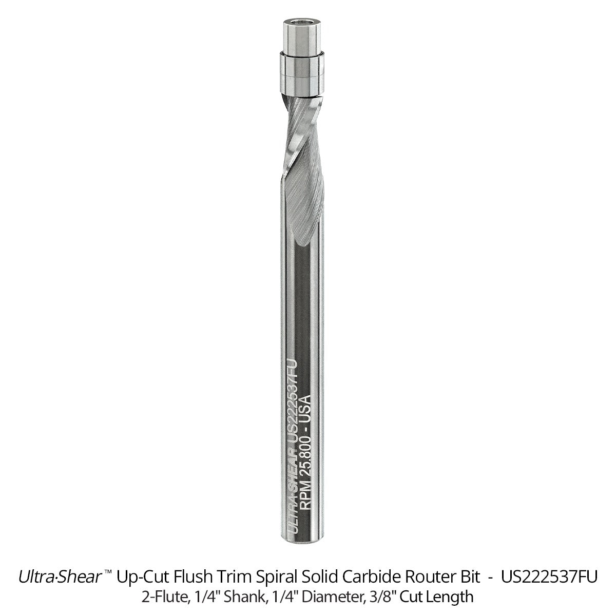 Flush Trim Router Bits - Solid Carbide - 1/4 Diameter - 2 Flute