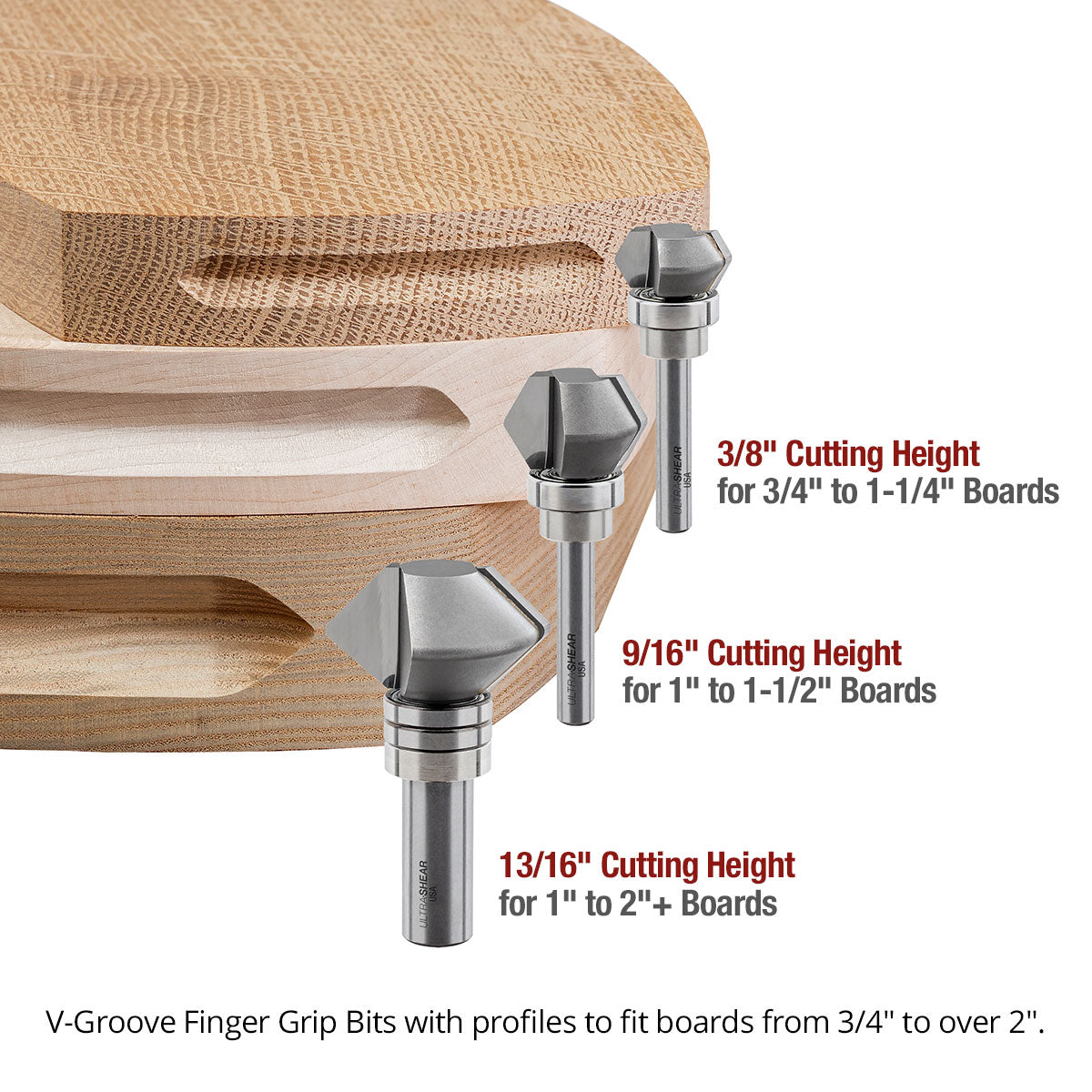 Finger Grip Groover Router Bits - V Groove Profile - Carbide Tipped - 2 Flute