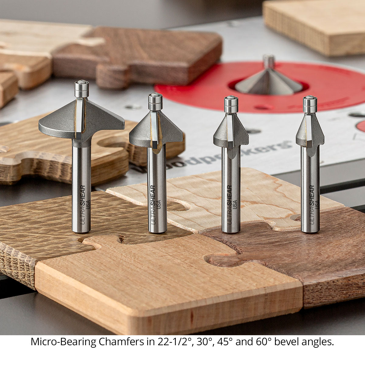 Micro Bearing Chamfer Router Bits - 3/16 Diameter - 1/4 Shank - Carbide Tipped