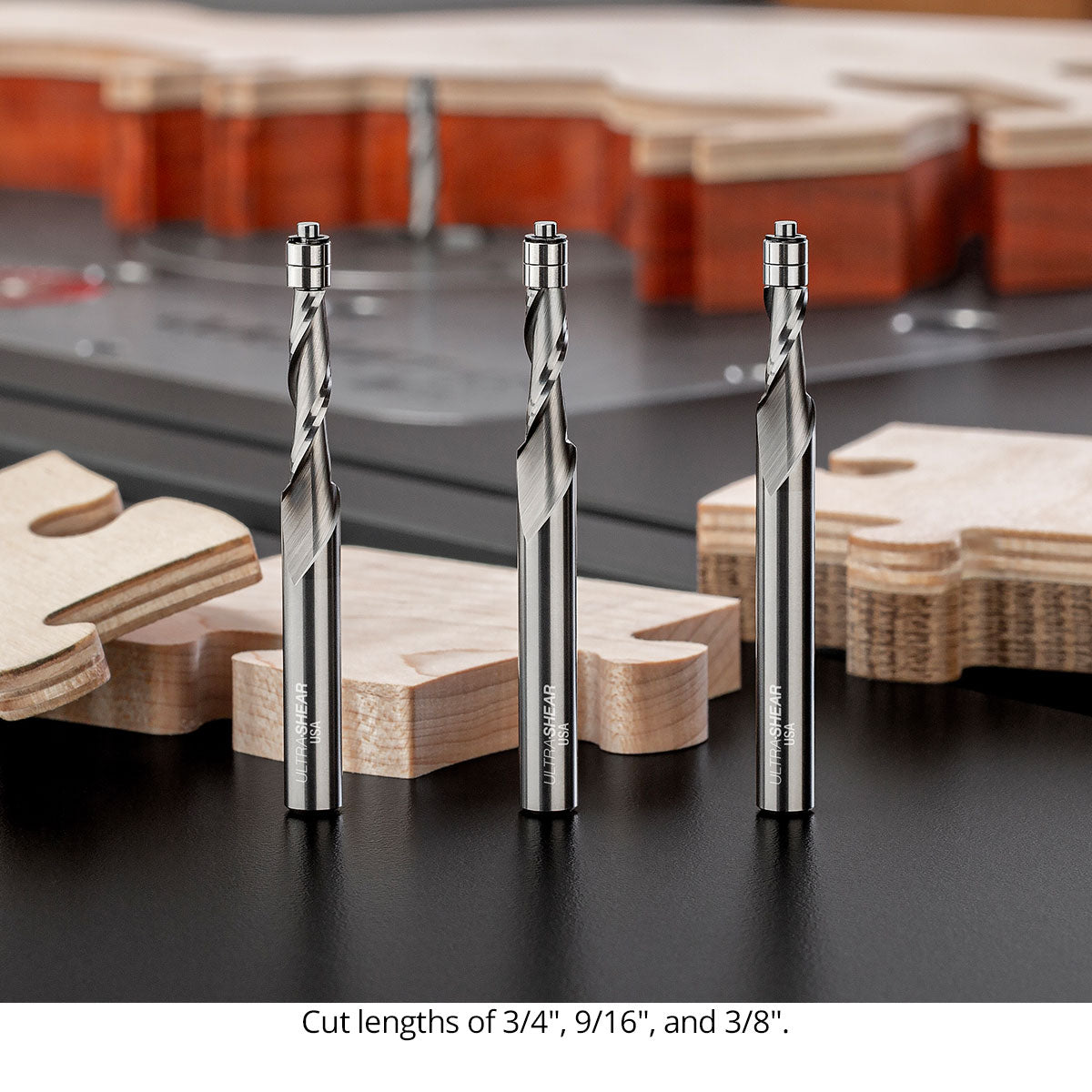 Micro Bearing Spiral Flush Trim Router Bits - 3/16 Diameter - 1/4 Shank - Solid Carbide