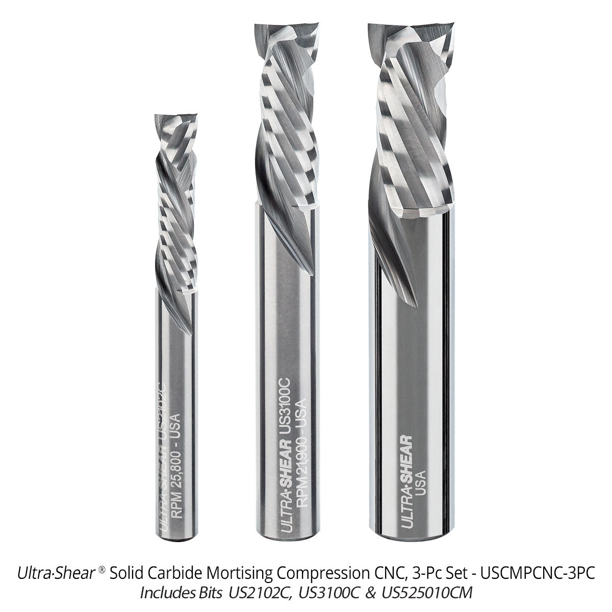 Mortising Compression CNC Router Bits - Short Up-Cut Design - Solid Carbide