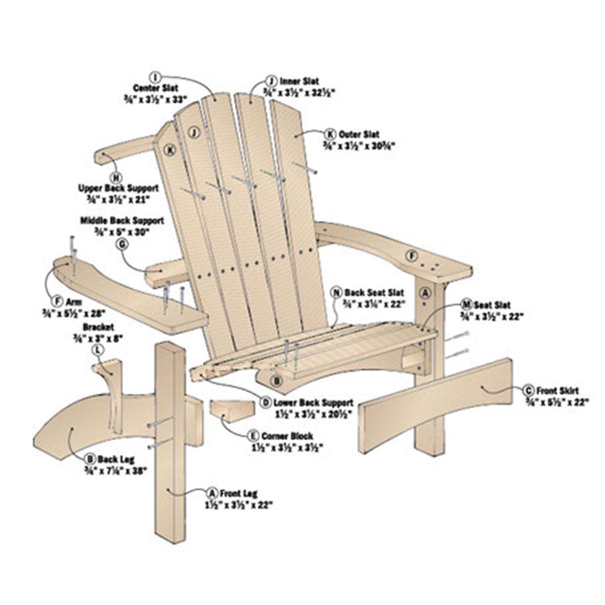 Woodsmith Adirondack Chair & Ottoman Plan