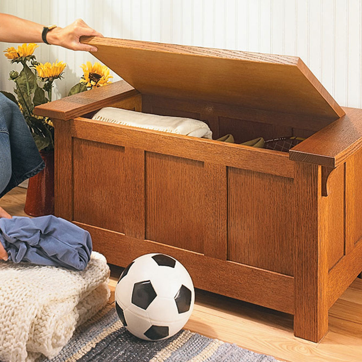 Woodsmith High-Back Hall Bench Standard Plan & Premium Shop Drawings