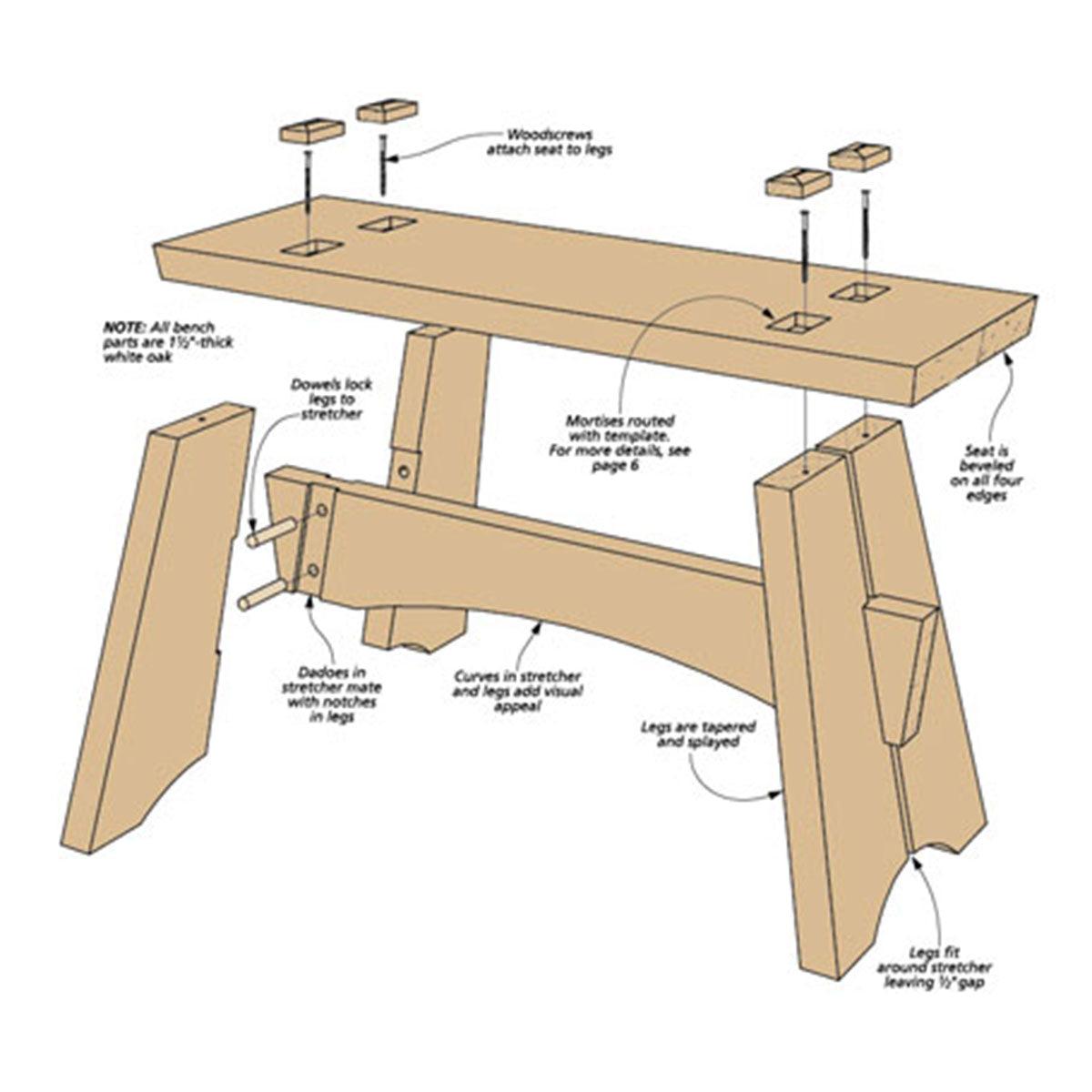 Woodsmith Garden Bench Standard Plan & Premium Shop Drawings