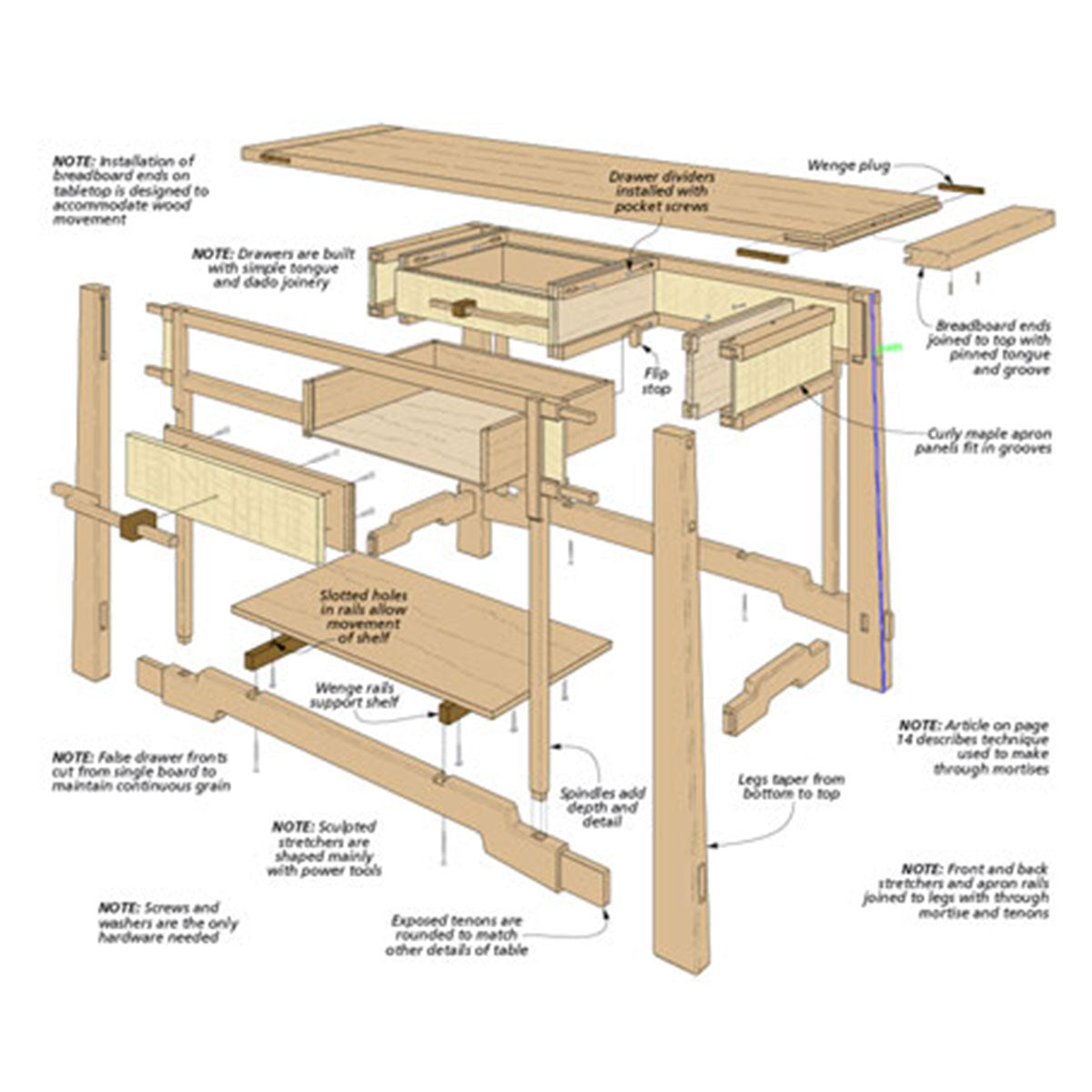 Woodsmith Greene & Greene-Style Hall Table Standard Plan & Premium Shop Drawings