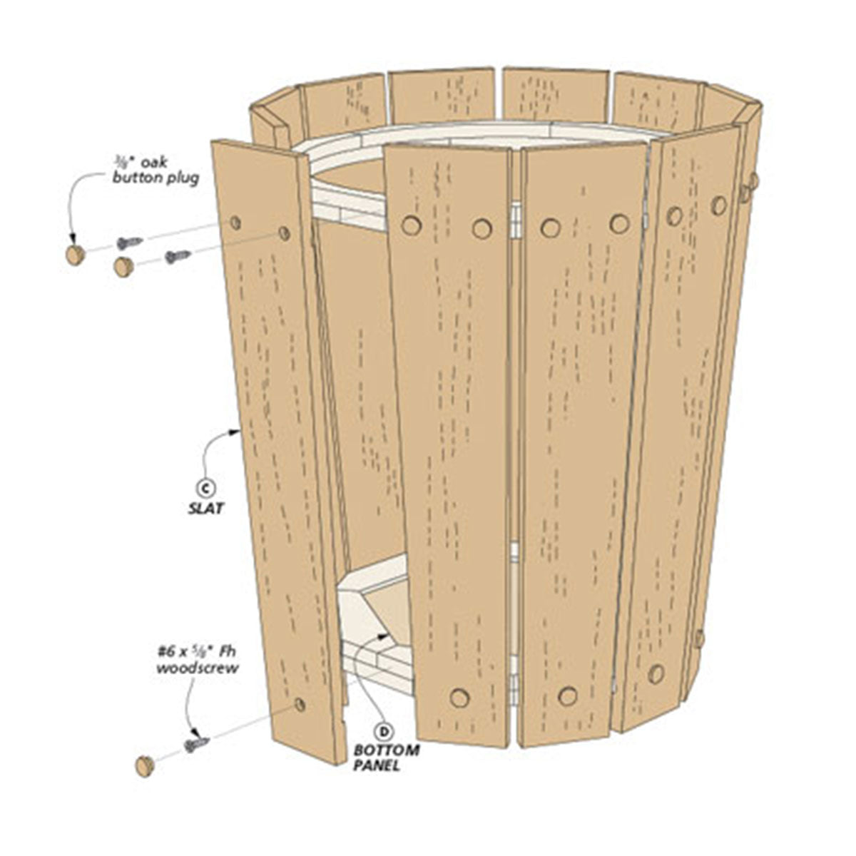 Woodsmith Craftsman-Style Wastepaper Basket Standard Plan & Premium Shop Drawings