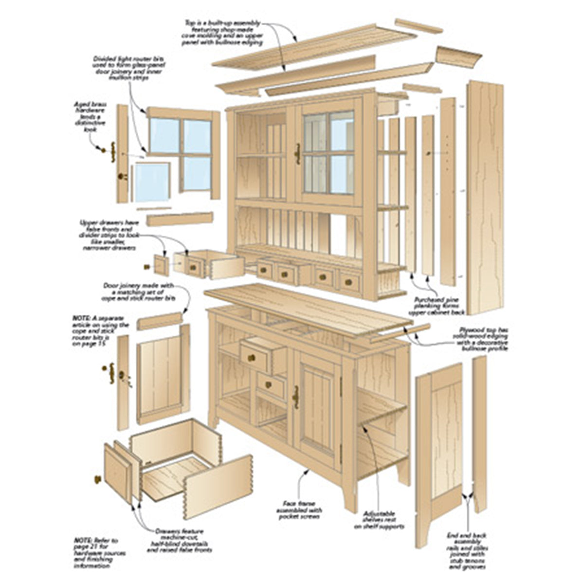 Woodsmith Classic Country Hutch Standard Plan & Premium Shop Drawings