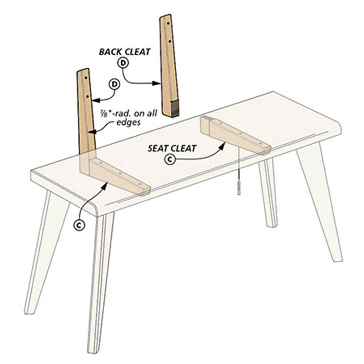 Woodsmith Mid-Century Hall Bench Plan